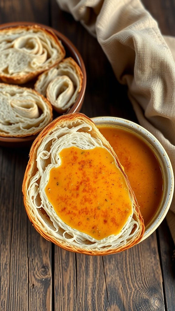 Artisan bread paired with creamy soup
